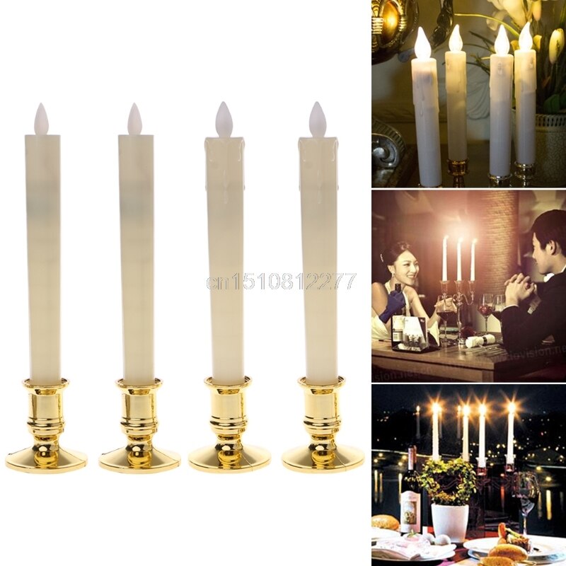 2Pc Electric Flickering Flameless Led Candle Lights With Removable Gold Base D27