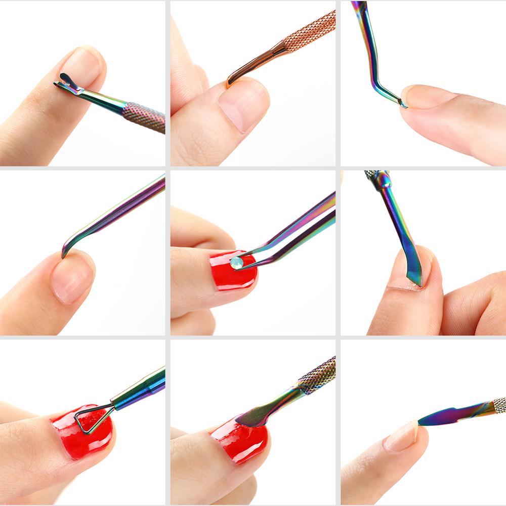 COSCELIA-empujadores de cutículas de acero inoxidable, 1 pieza, para manicura y pedicura, removedor de piel muerta, empujador de doble cara, herramienta de limpieza artística para uñas