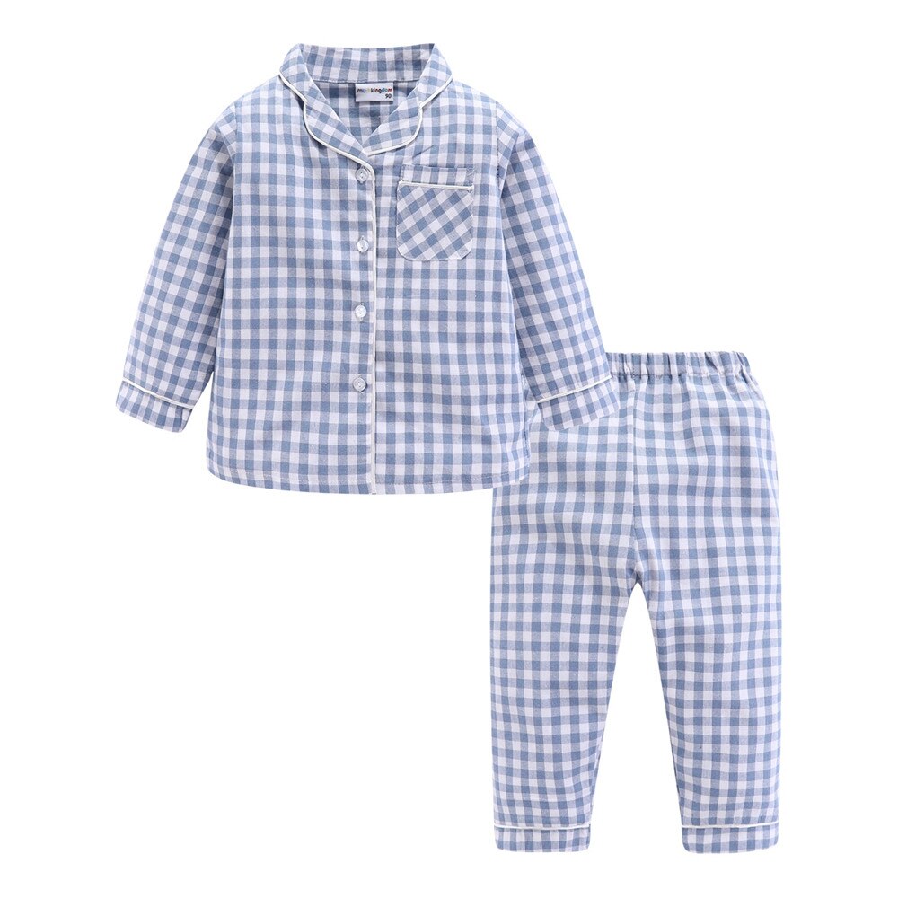 Mudkingdom Toddler Boys Girls Pajamas Sets Plaid Cotton Long Sleeve Home Wear