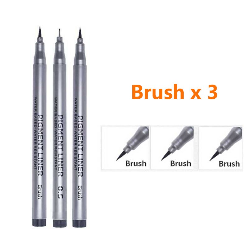 3/5/9 Pcs Painting Needle Pens Art Markers Fast Dry Water Based School Drawing Sketching Journal Writing Stationery Supplies: Brush 3 Pcs