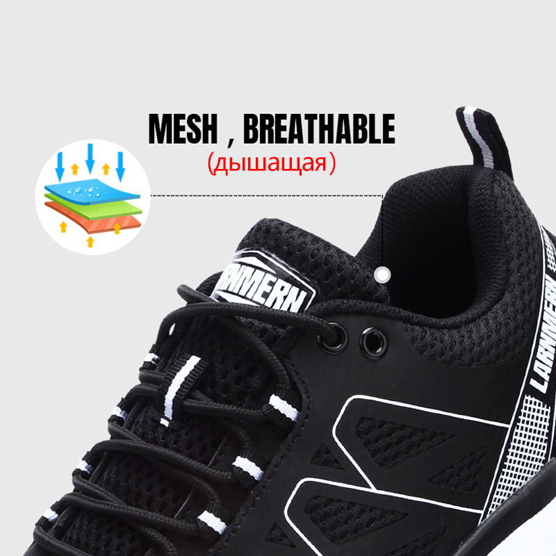 LARNMERN Mens Safety Work Shoes Steel Toe shoes Breathable Lightweight Anti-smashings Non-slip Reflective Protective shoes