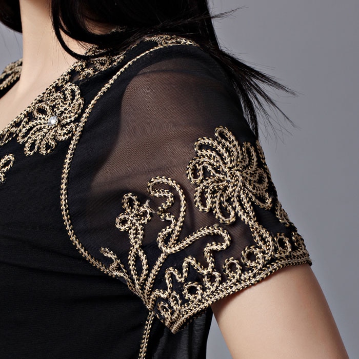 Moslim Stijl Zomer Dunne Korte Mouw V-hals Vrouwen Vest Bolero Borduren Bloemen Strass Kant Mesh Shrugs Jacket