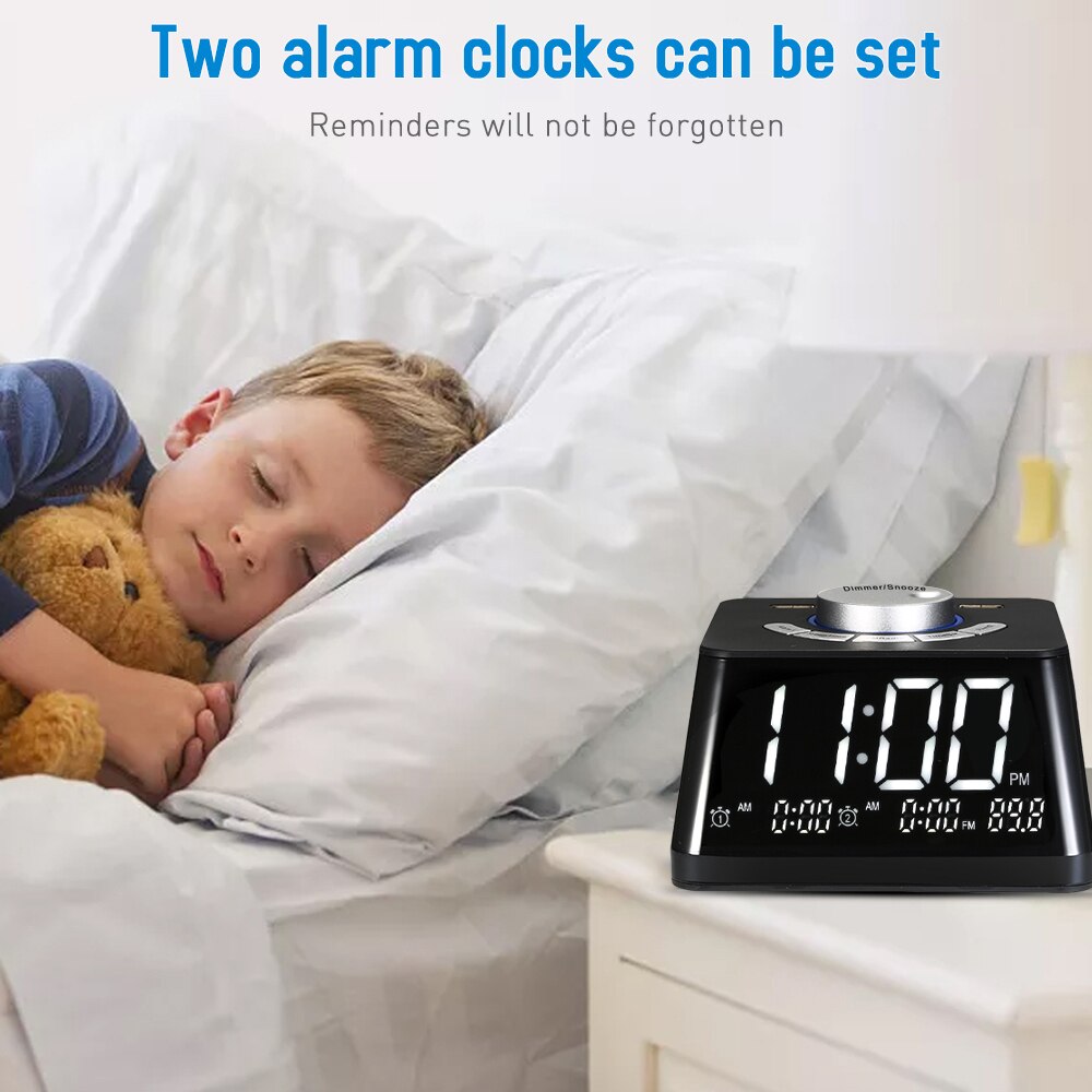 Smart Alarm Clocks Radio Adjustable Volume Display Temperature Dimmer Dual Alarm Digital Clock FM Radio USB/Battery Table Clock
