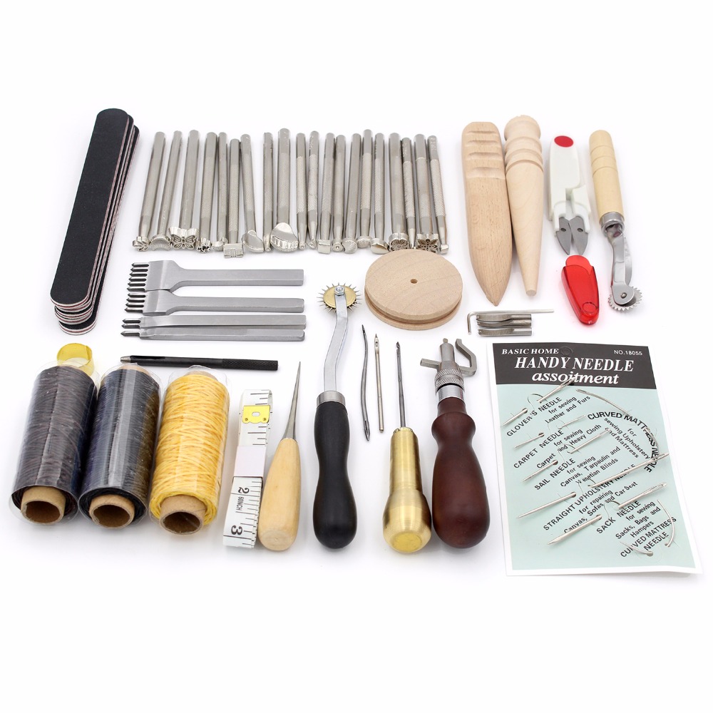 Leder Werkzeug einstellen Carving Stanzen See Schneiden Messer Manuelle Naht Nadel Gas Augen Polieren Peeling Rand Prozess für Leder Gürtel