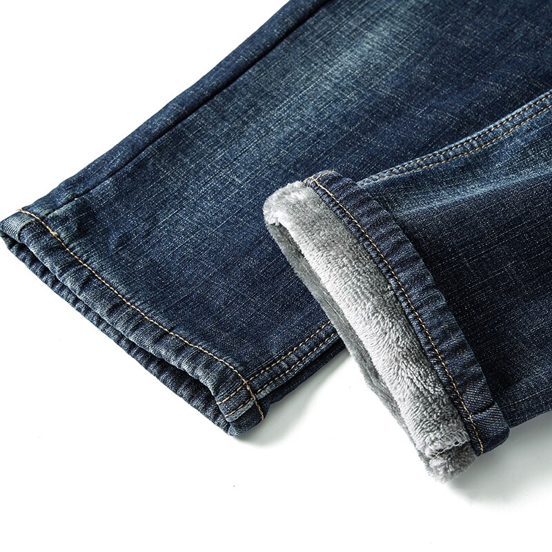 pantalones vaqueros cálidos de invierno para hombre de Denim grueso elástico ajustado Fit azul pantalones de Jean con aislamiento térmico más polar de famoso Hombre Jeans Hombre