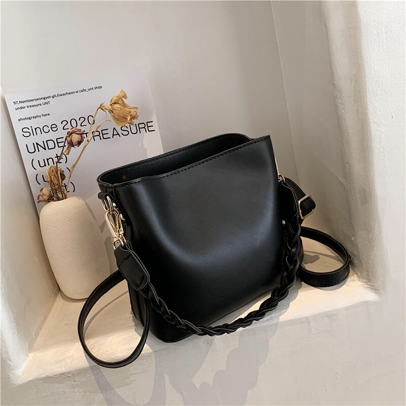 OLSITTI Solid Color PU Leather Shoulder Bucket Bags for Women Casual Crossbody Bag Handbag Sac A Main