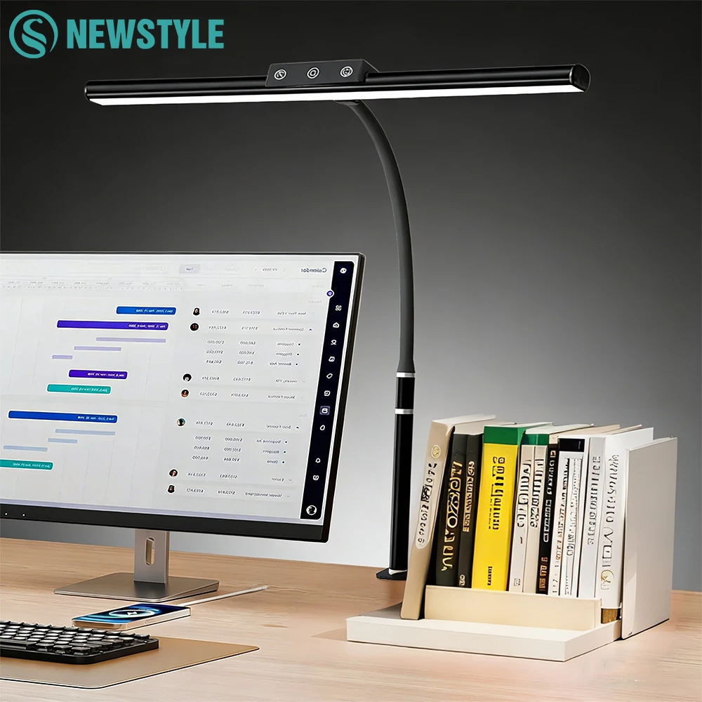 Led-bureaulamp met aanraakbediening en klemfunctie, geschikt voor kantoor en thuis, 5 kleuren, traploos dimmen, 10w oogvriendelijke architectentafellampen, pc-verlichting