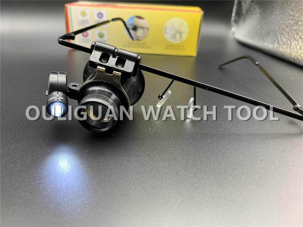 20X Bril Type Double Eye Verrekijker Vergrootglas Horloge Reparatie Tool Vergrootglas Met Twee Verstelbare Led Verlichting Kenmerken: F