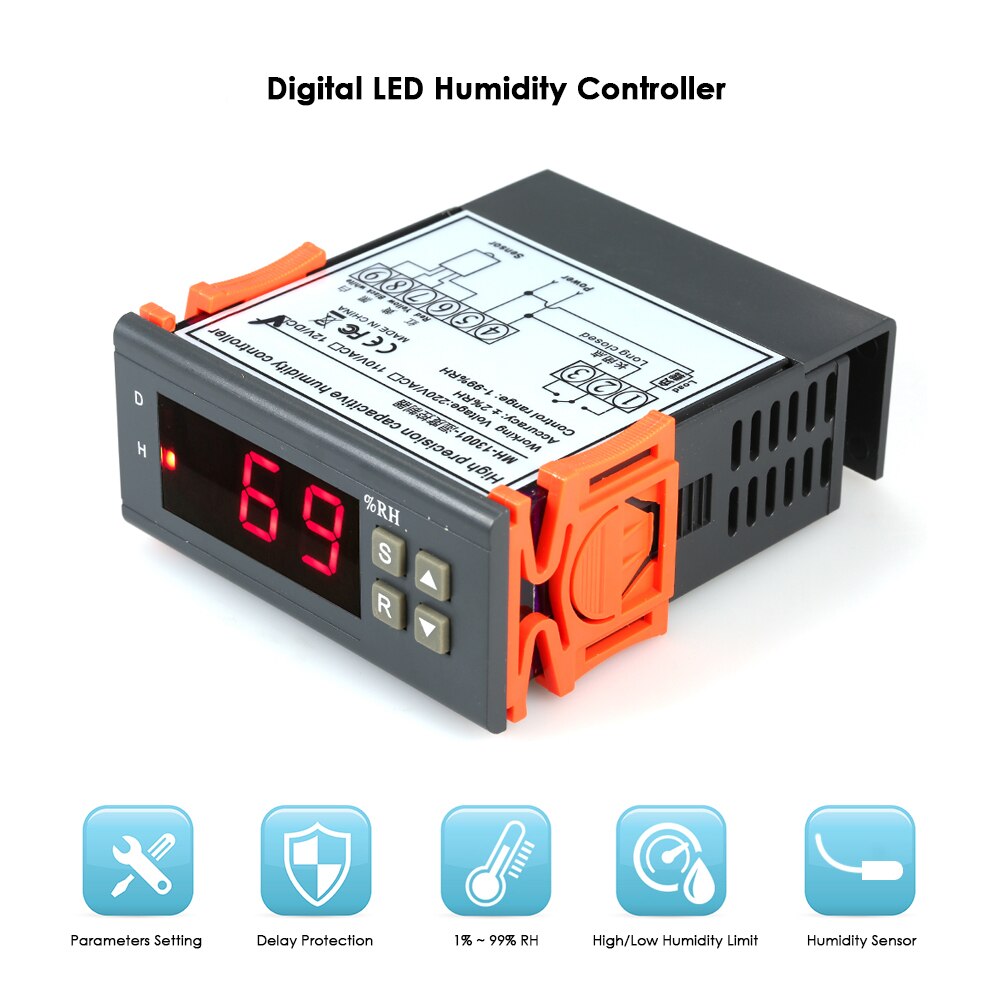 MH13001 10A 220V Mini contrôleur de contrôle d'humidité de l'air numérique Thermostat de mesure Hygromstat régulateur d'humidité de la température