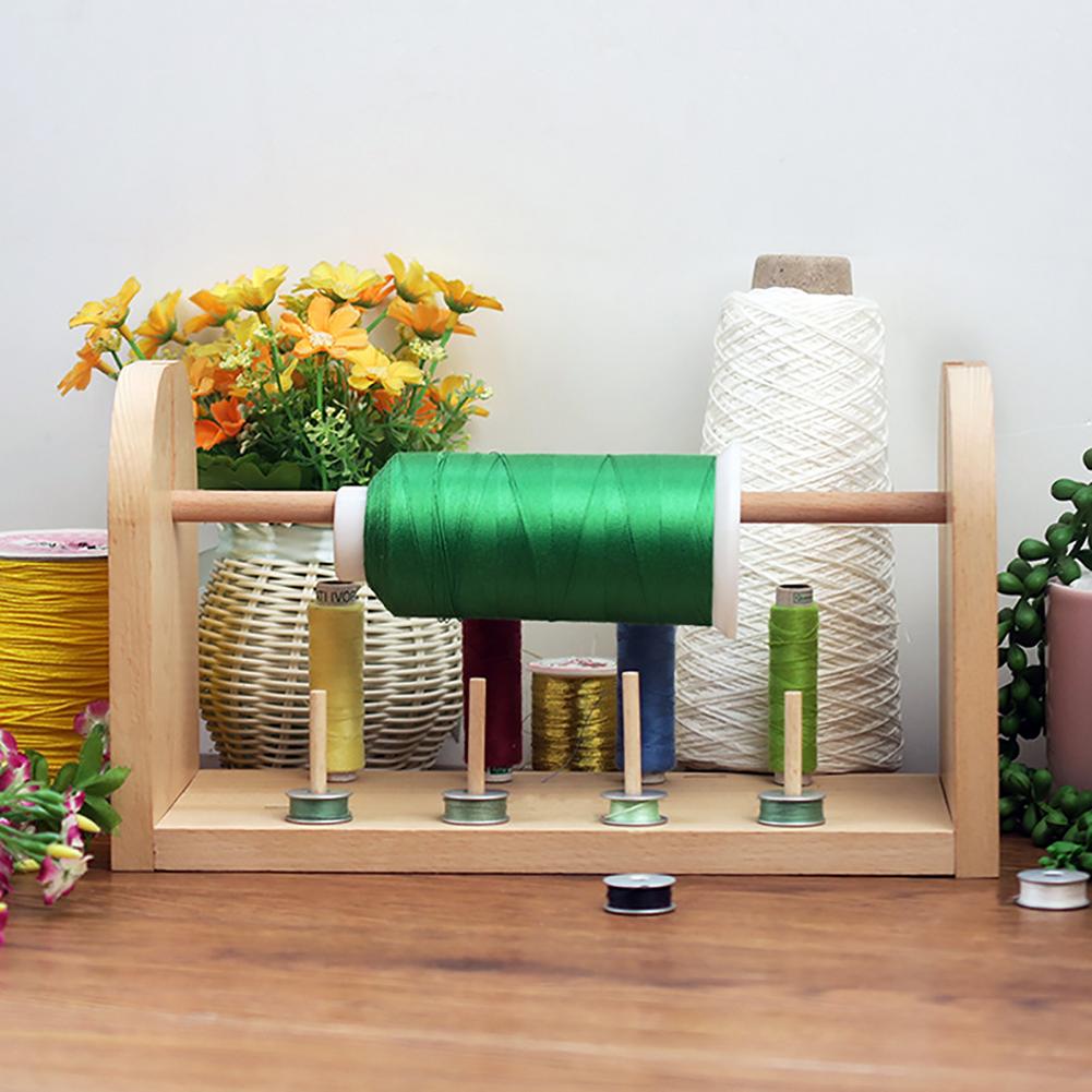 Wooden Thread Rack Thread Spool Holder With Horizontal Rotating Spindles And Vertical Static Spindles For Organizing Embroidery