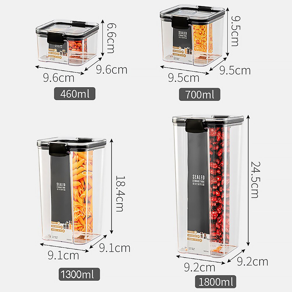 1800/1300/700ml/460ml Food Storage Container Kitchen Refrigerator Noodle Box Multigrain Storage Tank Transparent Sealed Cans