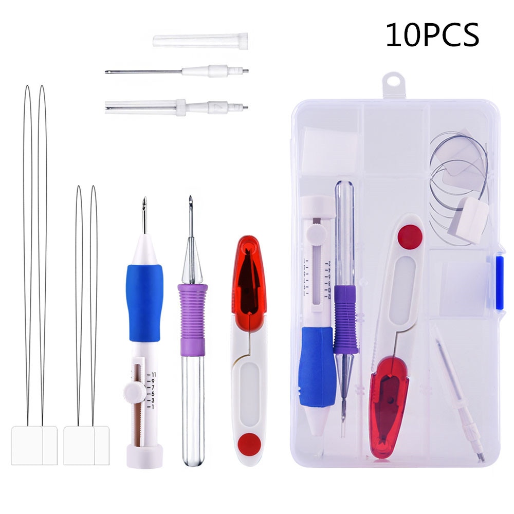 DIY Magic Embroidery Stitching Punch Needle Tool Stitching Punch Pen With Case Sets DIY Craft Sewing Tool aguja magica para bord: E 10pcs