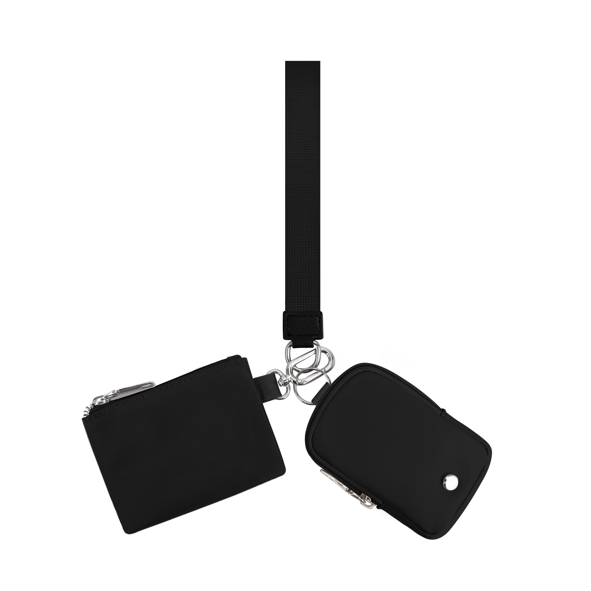 Double Wrist Wallet, Coin Purse With Dual Pouch, Has Card Slot, Wristlet Key Chain Bracelet Card Holder Wallet For Outdoor Sport: black