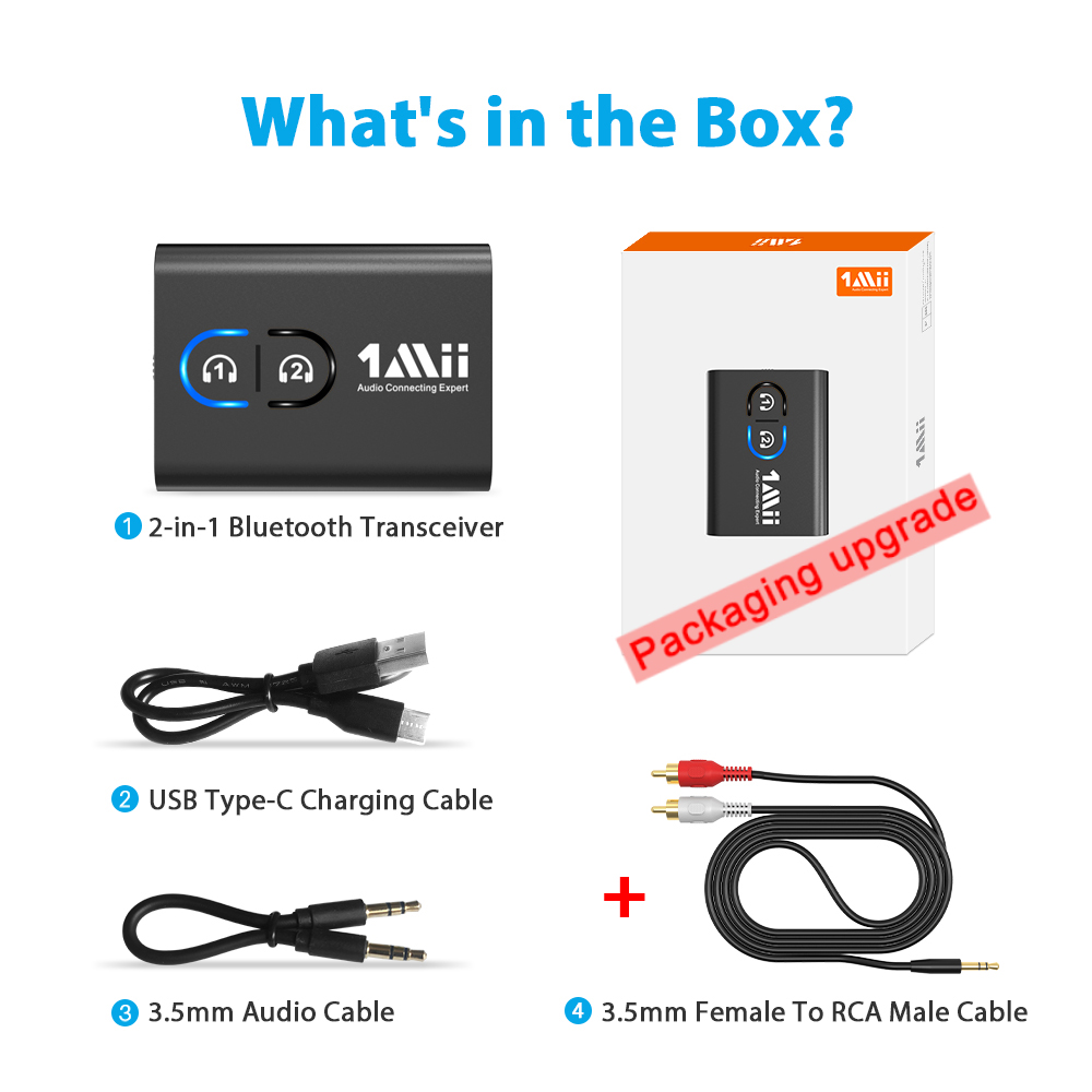 1mii ml300 transmissor e receptor de áudio portátil, compatível com bluetooth, aptx ll hd 280mah bateria 3.5mm, adaptador aux bt para tv, carro e pc: Default Title