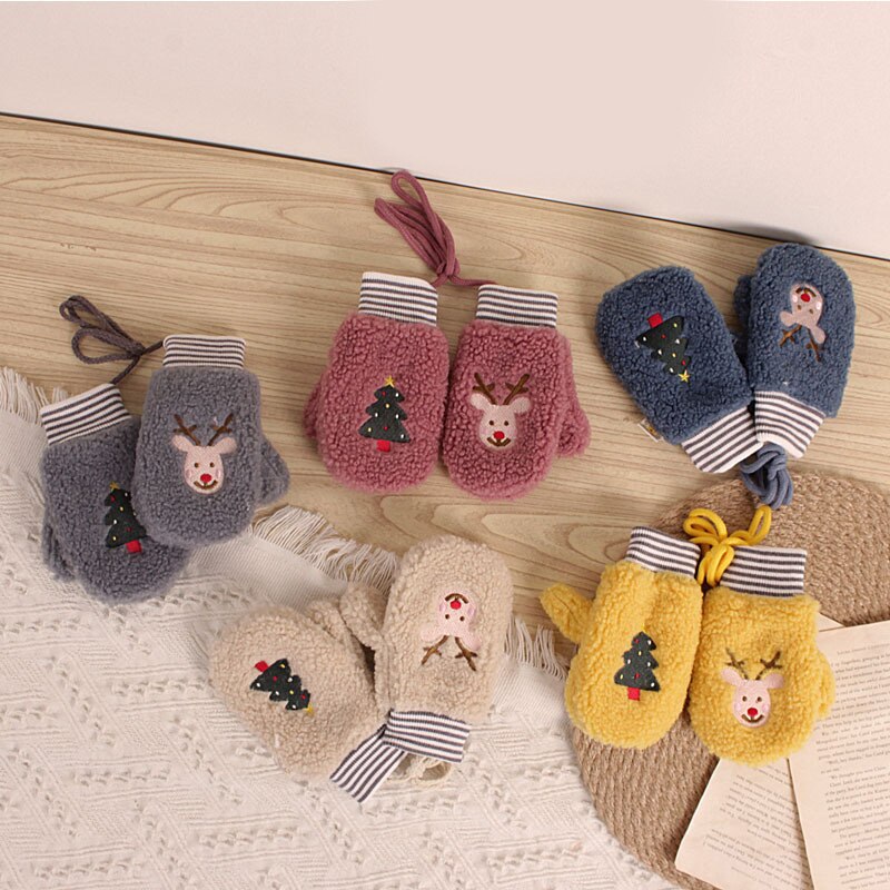 Macaron kleur kerst wind kinderhandschoenen winter fluweel kerstboom cartoon hert babymeisje halter handschoenen 2-6t