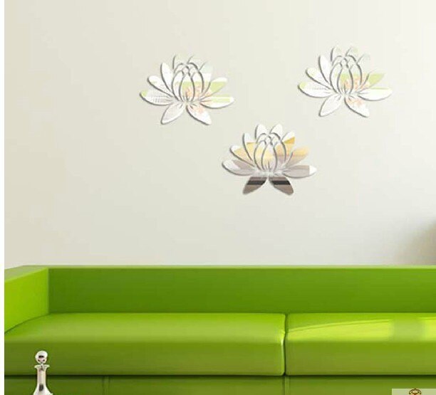 Acryl flos nelumbinis wandspiegel sticker 3d bloemen planten spiegel sticker