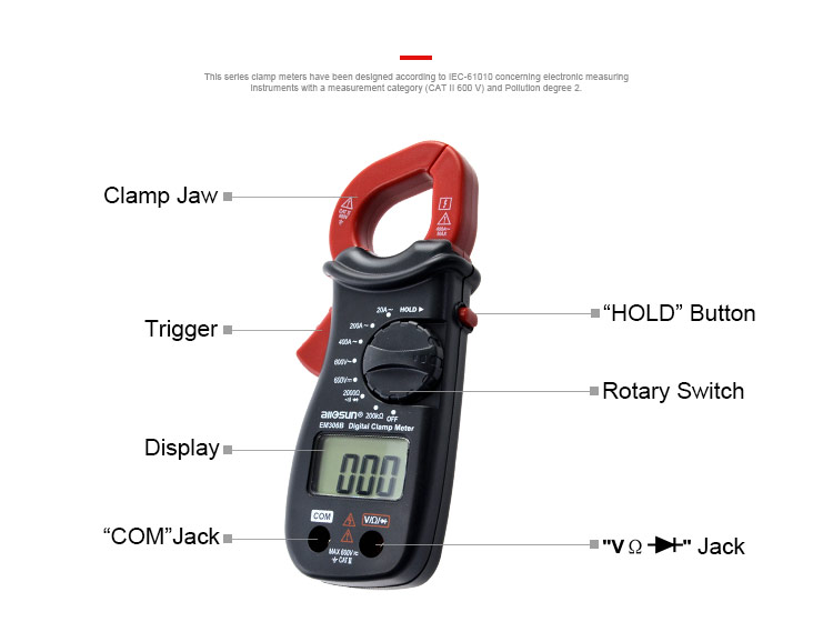 all-sun EM306B Mini Digital Clamp Multimeter AC/DC voltage Current Resistance Continuity Test With Buzzer Electronic Tester