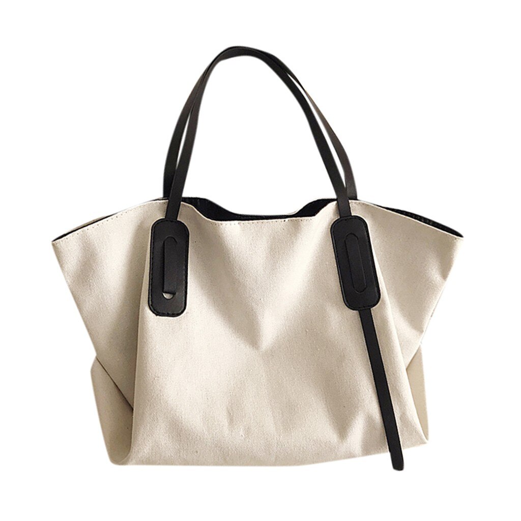 Sac à bandoulière pour femmes tendance grande capacité couleur uni toile Sac à main Sac à bandoulière Shopping Sac à main décontracté Sac Sac à main #20: White