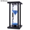 60 Minutes Hourglass Sand Timer for Kitchen School Modern Wooden Hour Glass Sandglass Sand Clock Tea Timers Home Decoration: BLACK BLUE