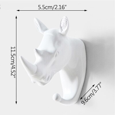 Hanger sleutelhaak multifunctionele amerikaanse kledinghaak houder decoratieve haak dierenhaak muur huishoudelijke naadloze klevende haak: Witte neushoorn