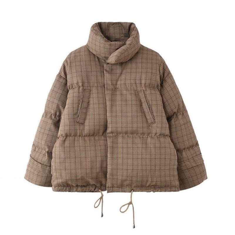 Luksusmærke parka til kvinder vintage gitter kort bomuldspolstret jakke tyk oversize varm vinterjakke kvinder