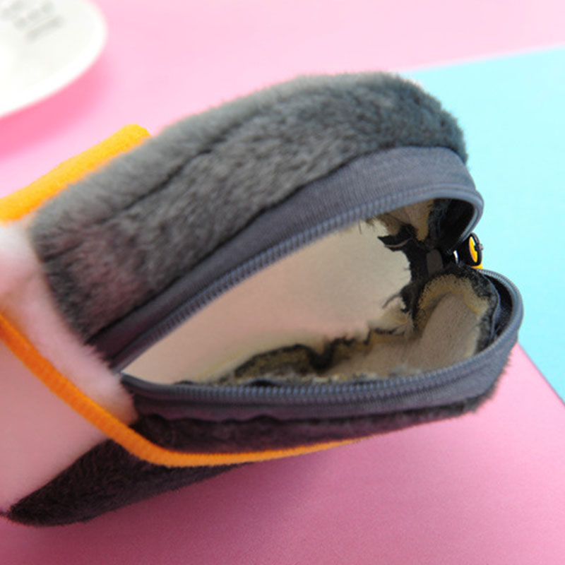 Monedero de pingüino de pelo bonito suave para niños y niñas, Mini cartera con línea de datos, monedero Neutral