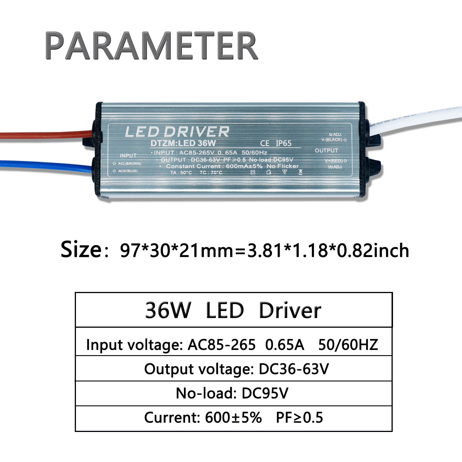 LED Driver 600mA 36W For LEDs Power Supply AC85-265V Lighting Transformers For Outdoor waterproof Output 36-63V DIY
