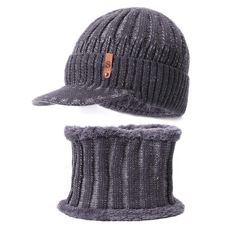 Conjunto de gorros y bufandas para hombre y mujer, gorros con ala, gorro de punto para mantener el calor, gorros de ganchillo para invierno