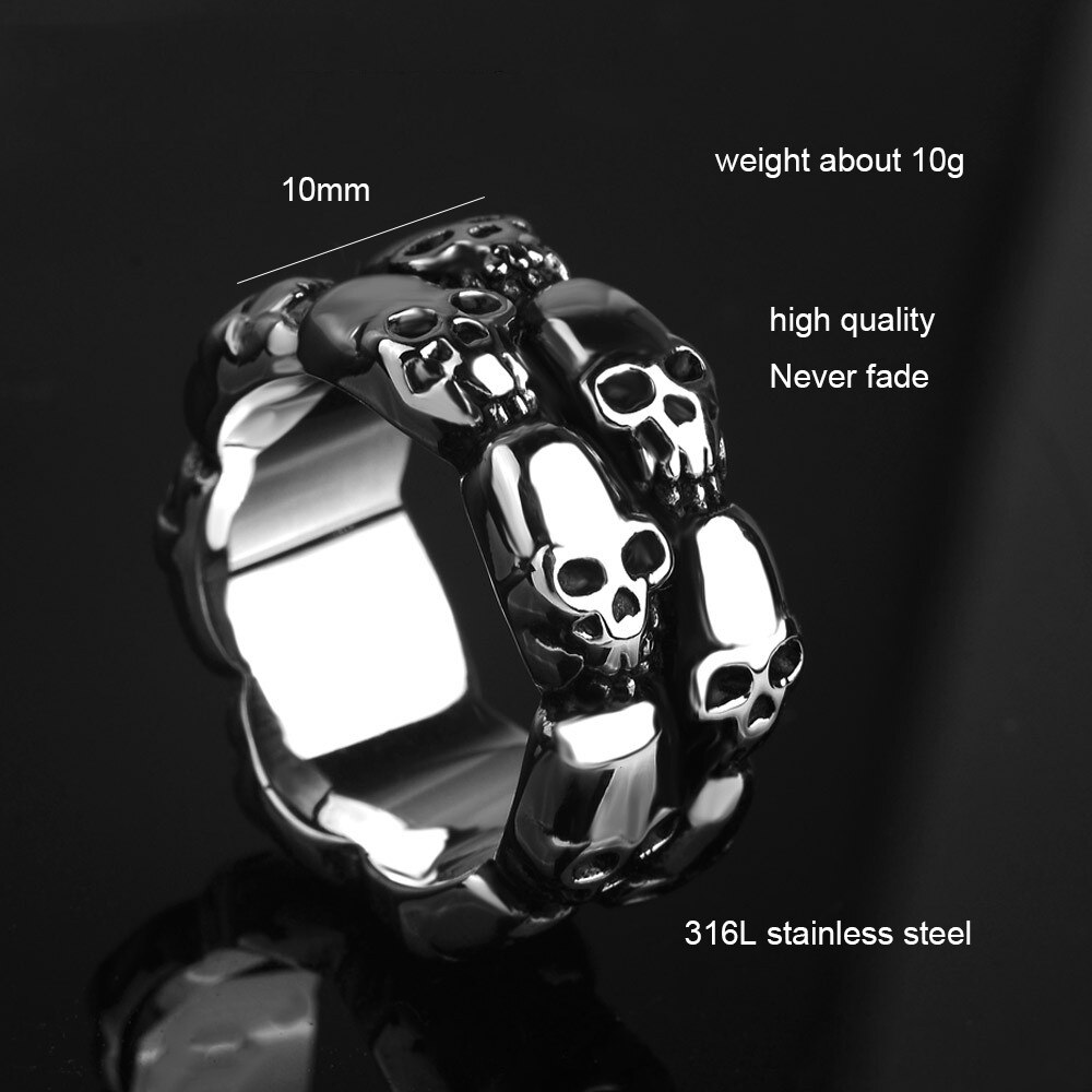 Schedel Mannen Ring Viking Gothic Punk Rock Hip Hop Titanium Rvs Zilver Kleur Mannelijke Ring Biker Band Vintage Sieraden