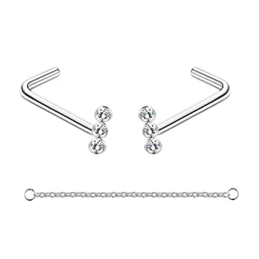 Anneaux de nez en chaîne pour femmes et hommes, Piercing, Double avec chaîne, clous, 20G: GRIS / Pistolet noir plaqué