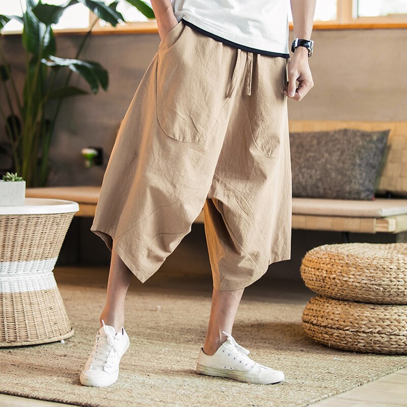 Mannen linnen Baggy broek, Chinese stijl gedrapeerde effen katoenen broek, traditionele wijde pijpen broek, hiphop broek, Zwart, 3XL Mannen linnen Baggy broek, Chinese stijl gedrapeerde effen katoenen broek, traditionele wijde pijpen broek, hiphop broek, Zwart, 3XL