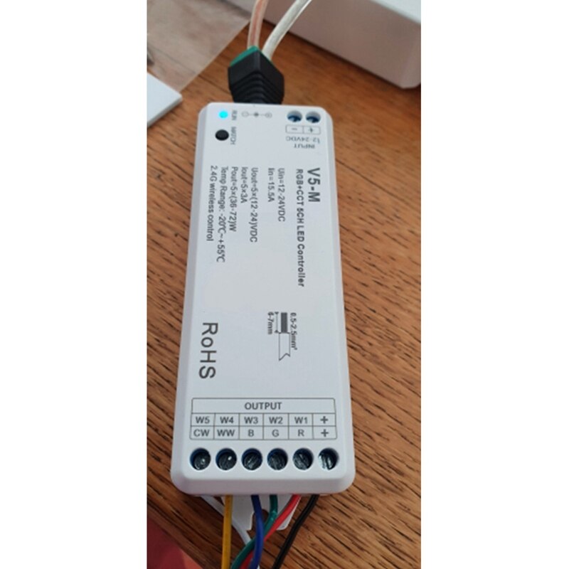 RGBCCT LED Controller 12-24V 5CH PWM RF Wireless Remote Smart Wifi RGB WW Controller For 5050 RGB RGBCCT LED Strip V5-M
