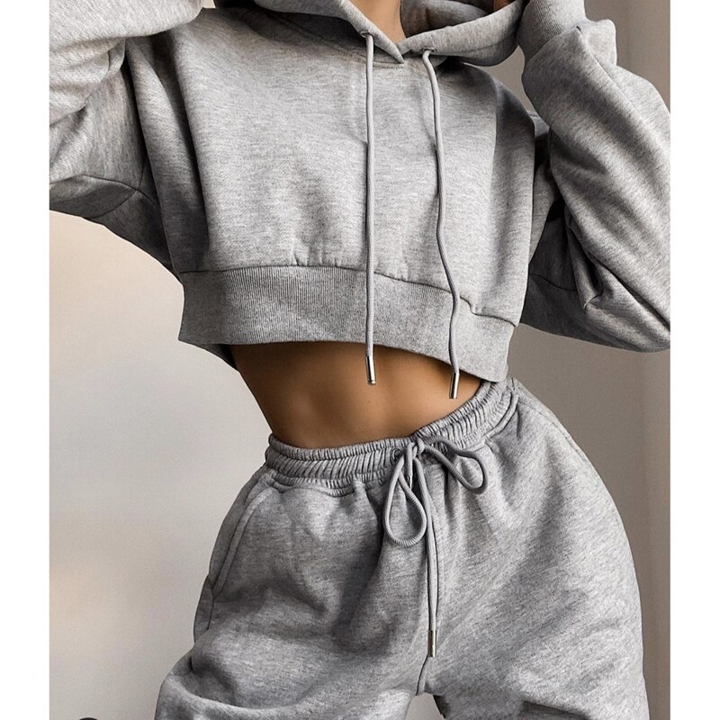 Women&#39;s Tracksuit Set Casual Long Sleeve Hooded Sweatshirt and Loose Drawstring Waistband Pants Two-piece Suit Sportswear: Gray / XL