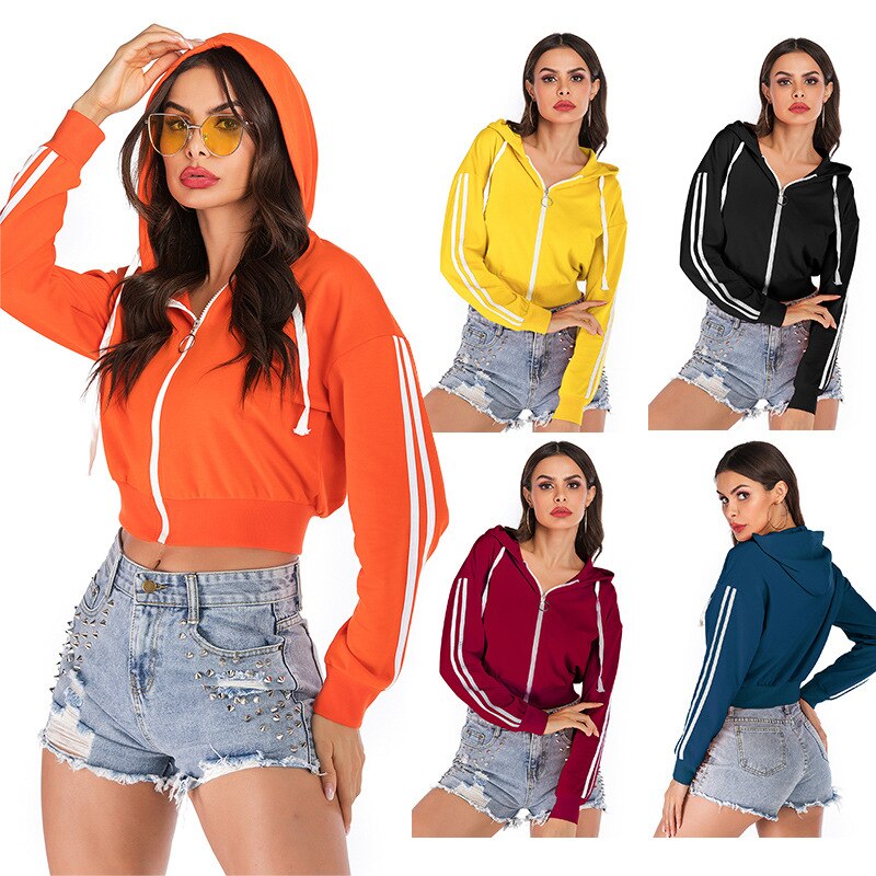 U-shot Sudadera con capucha deportiva con cremallera para mujer, ropa deportiva a rayas, abrigo corto, sudaderas de manga larga, sudaderas de mujer, sudaderas deportivas