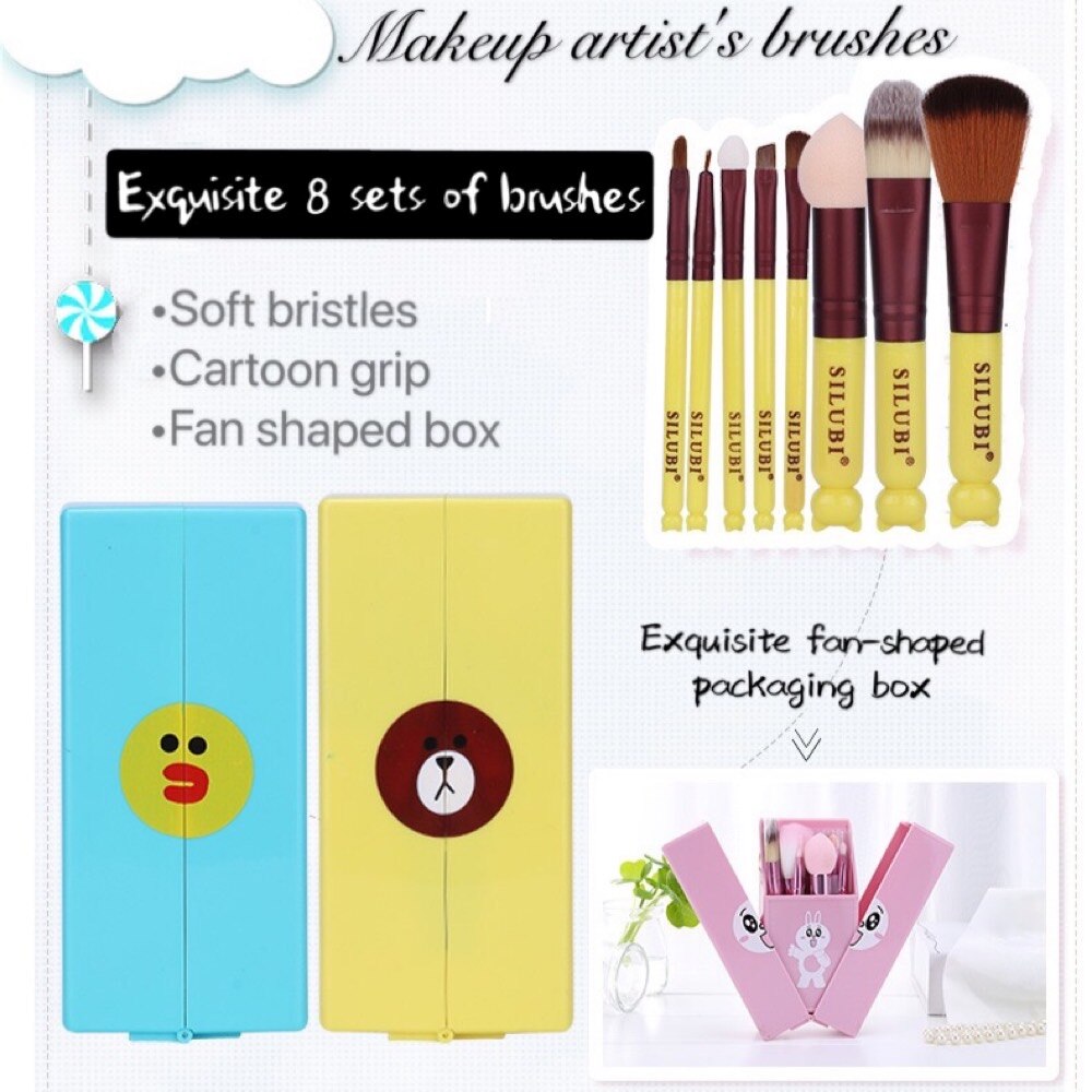 Schattige make-up kwastenset  of 8 nylon haar foundation kwast blush kwast poeder puff kwast lippen kwast een complete set make-up zelfs