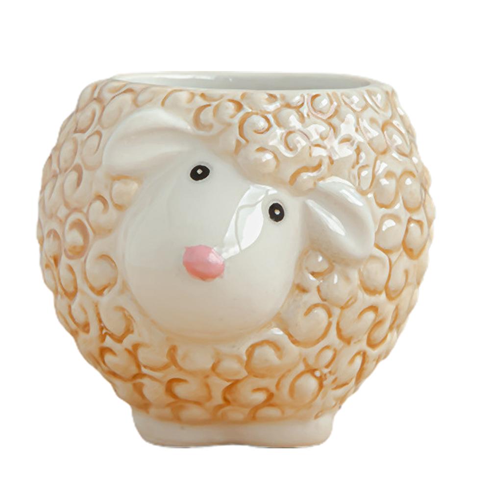 Maceta de flores suculentas de animales de dibujos animados, plantas de jardinería, adorno de cerámica en maceta, Mini maceta de Cactus bonsái, artesanía de decoración del hogar: sheep