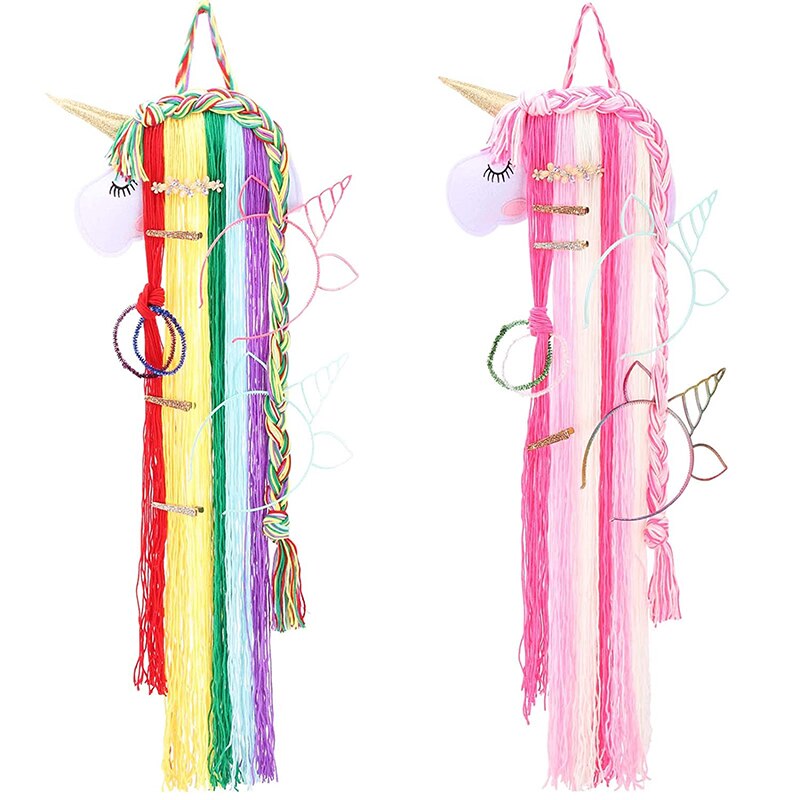 Barrettes de rangement licorne colorée, décoration pour chambre de fille, nœuds de cheveux, ceinture de rangement pour filles, pinces à cheveux, organisateur