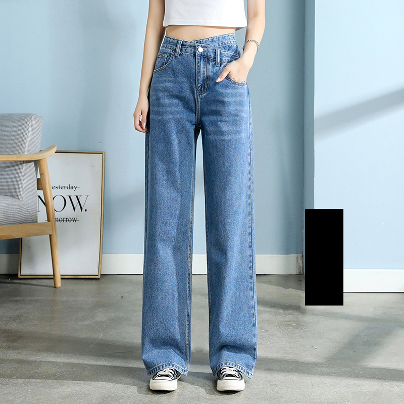 Katoen Jeans Vrouwen Wijde Pijpen Denim Broek Femme Blauw Streetwear Baggy Rechte Taille Broek Vrouw Xxl: Vintage blue / M