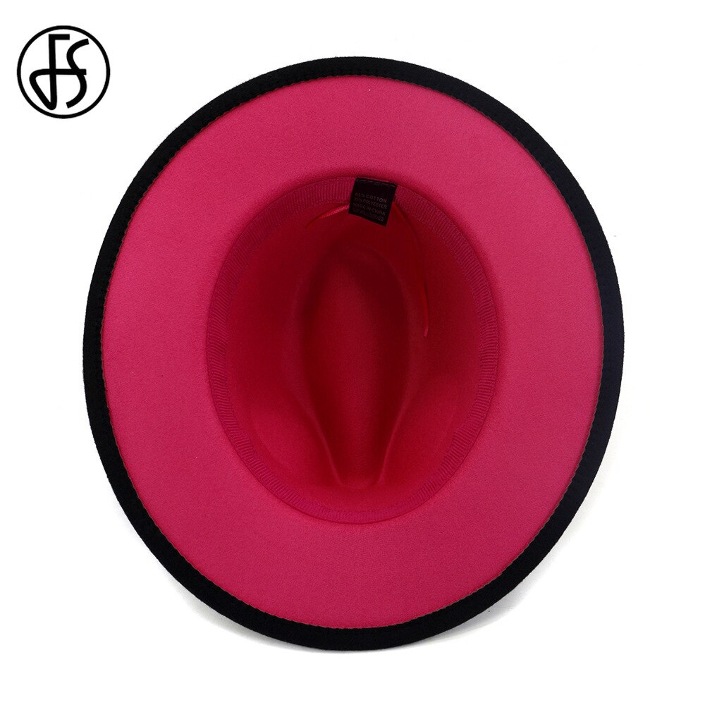 Sombreros de lana de fieltro para hombre y mujer, almazuela roja Rosa interior negra exterior, sombrero de Jazz, sombreros Fedora de ala ancha, gorra Trilby para en Panamá, 60CM