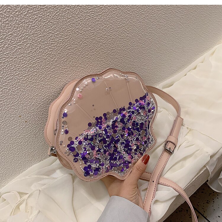 Vloeiende pailletten schelpvorm casual meisjes schoudertas tote crossbody tas dames buidel handtas dagelijkse clutch tas: Roze