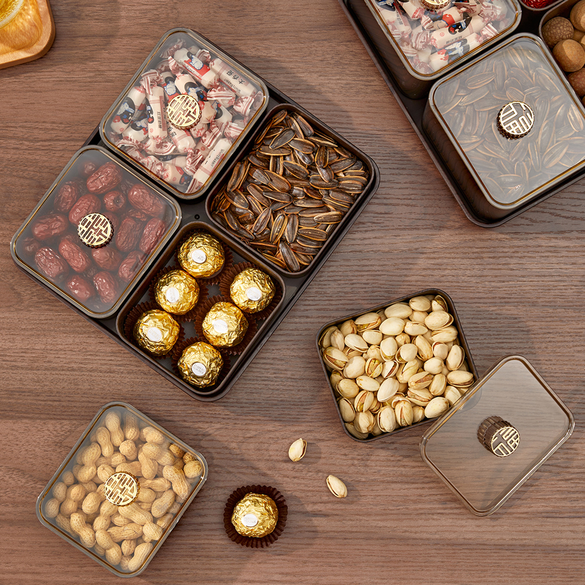 WORTHBUY 2/4/6 Gitter Lebensmittel Aufbewahrung sbox feuchtigkeit beständige Nuss, Trocken früchte, Süßigkeiten Box Obst Vorrats behälter für Weihnachten Neujahr