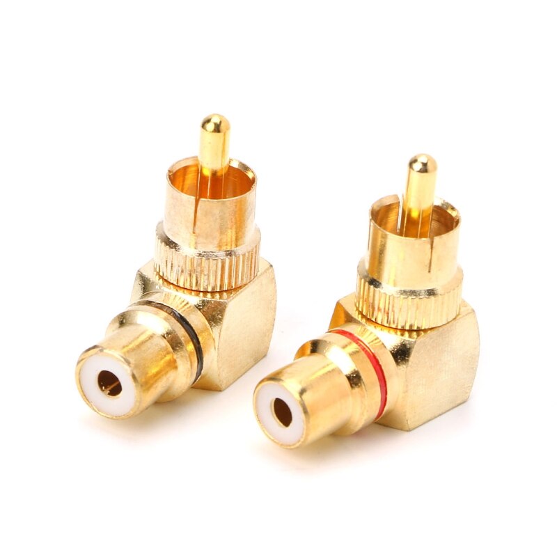 2X Brass RCA Right Angle Male To Female Gold Plated Connector 90 Degree Adapters