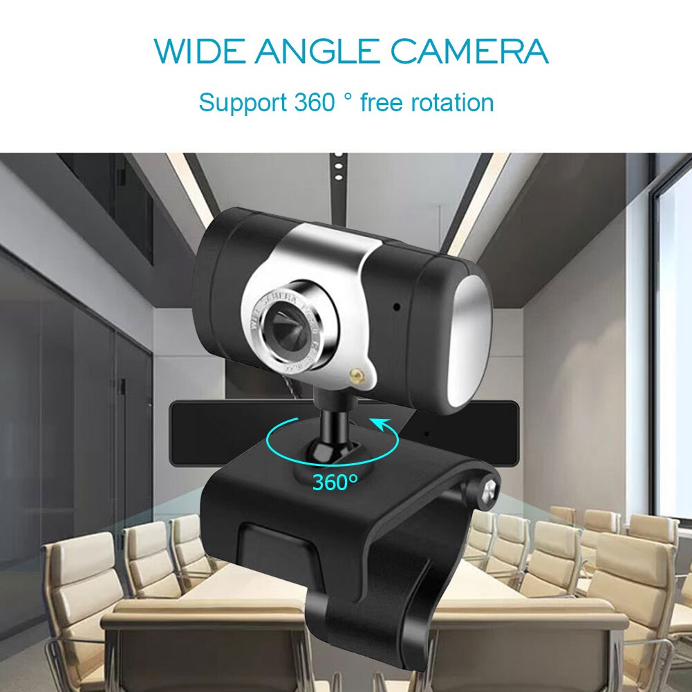 360 Rotatable Web Camera Microphone Built-in Durable USB 2.0 HD Clip-on Video Conference Webcam for PC School Office Working