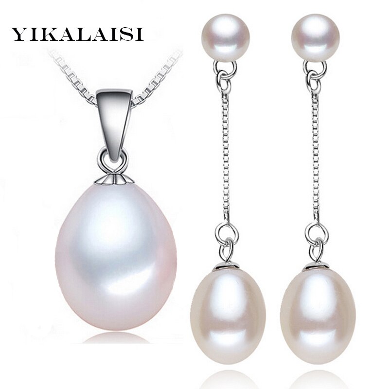 YIKALAISI 100% natürliche süßwasser perle set anhänger, ohrringe 925 sterling silber schmuck beste