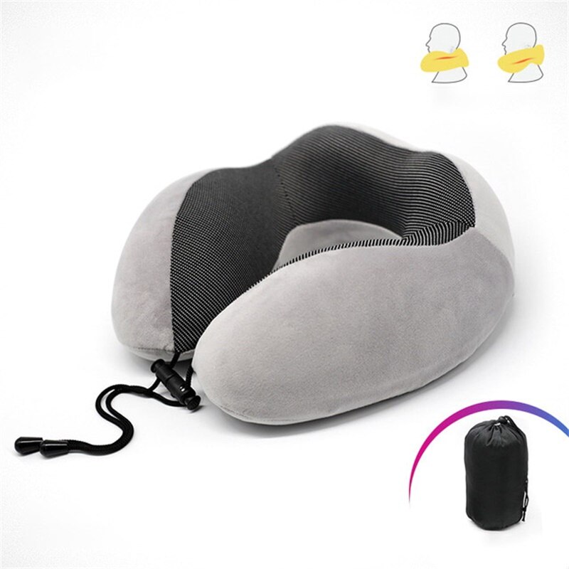 U-Vormige Traagschuim Nek Kussens Zachte Trage Rebound Ruimte Reizen Kussen Effen Nek Cervicale Gezondheidszorg Beddengoed Kussen Met tas