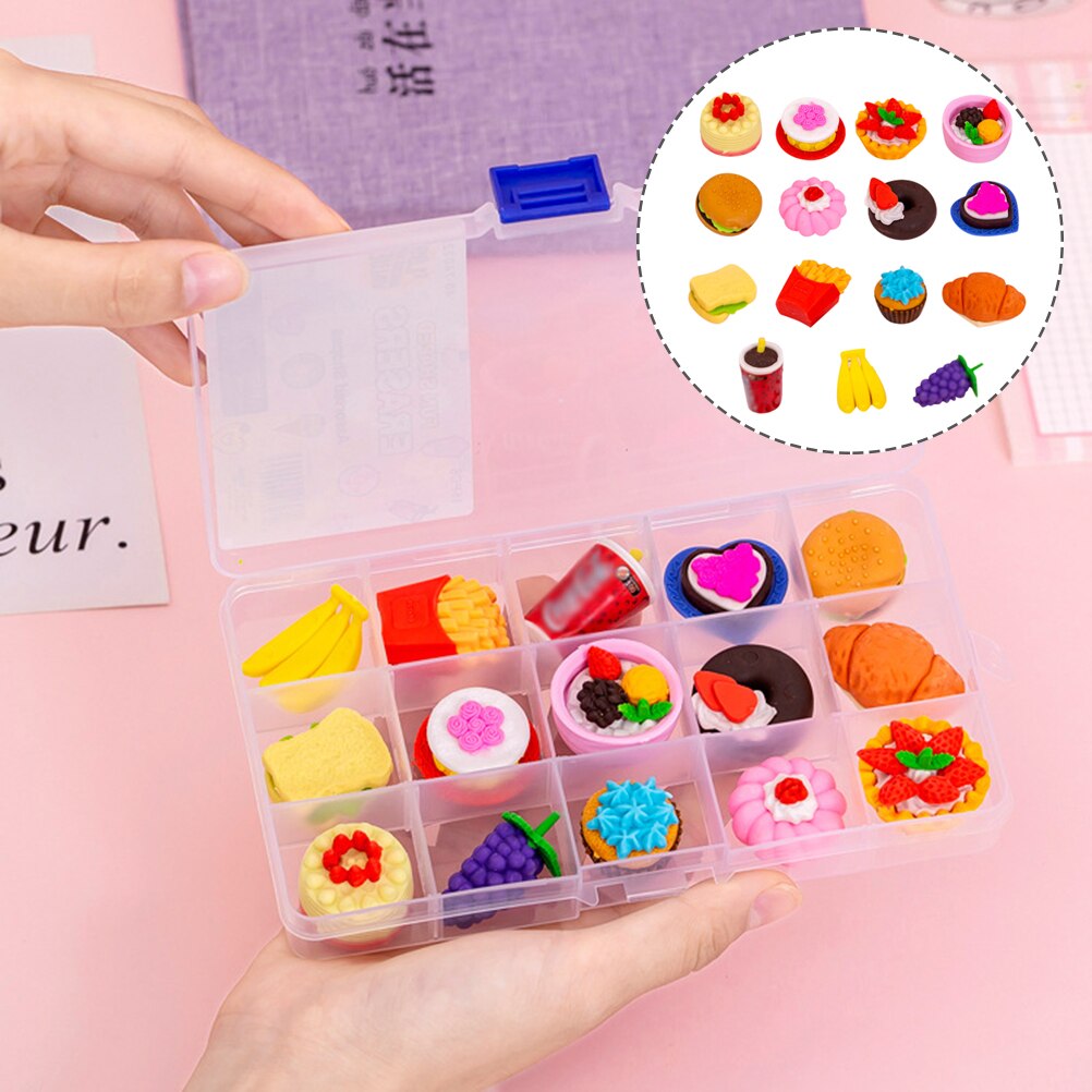 15pcs Kid Assorted Food Erasers Food Theme Erasers Cake Fruit Erasers (Random Style): Default Title