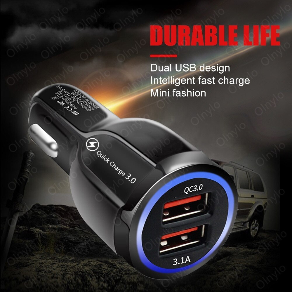 Caricabatteria da auto Quick Charge 3.0 Dual USB per caricabatterie per telefoni cellulari caricabatterie rapido adattatore per ricarica rapida 18W caricabatteria da auto Mini USB