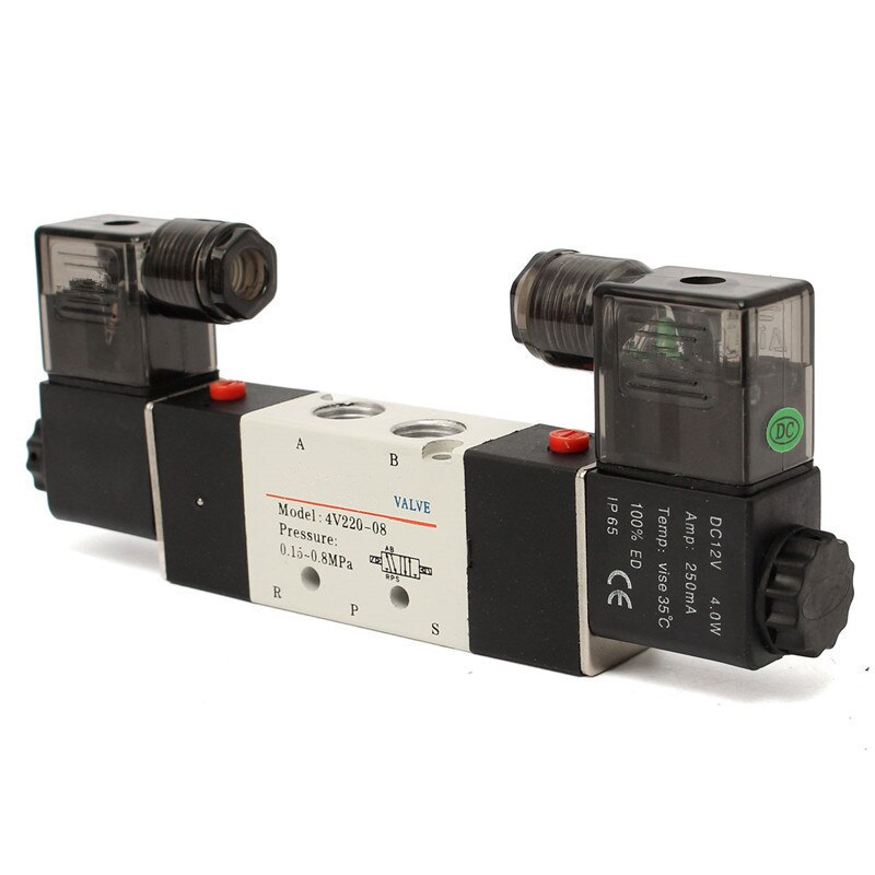 12V Pneumatic Electric Solenoid Valve 5 Way 2 Position Control Air Gas Magnetic Valve Coil Volt 1/4'' Ports Valve Parts