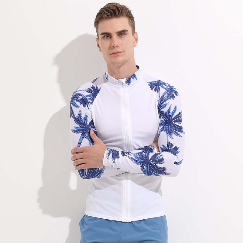 Men's Long Sleeve Zip Front Rash Guard Surf Swim Shirt Sun Protection UPF 40+ High Crew Neck Rashguard Tops UV Suits Print: 7027 / XXXL