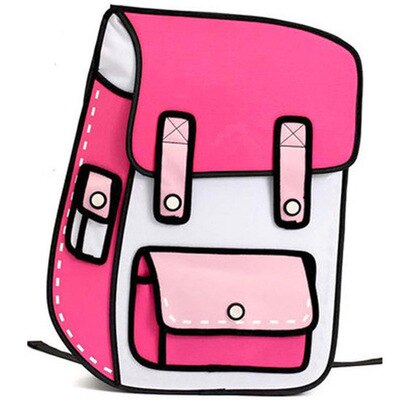 3D Jump Style 2D Tekening Cartoon Paper Bag Comic Rugzak Messenger Tote Leuke Student Zakken Unisex Bolos: Hot Pink